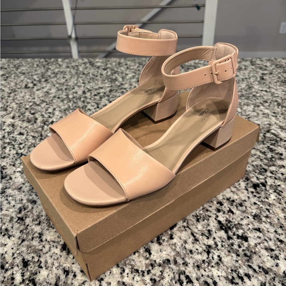 Clarks Elisa Dedra Sandals Heeled Blush Leather Beige Sz 8M